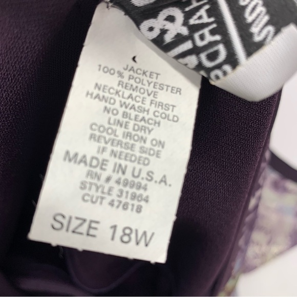R M Richards Top Woman 18W‎  Purple Floral Faux Twin Jacket Long Line Lagenlook - Picture 8 of 10
